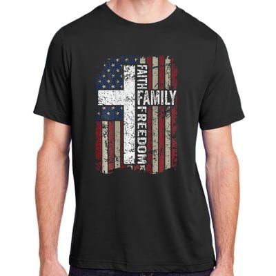 Faith Family Freedom Christian Vintage Usa Flag Adult ChromaSoft Performance T-Shirt