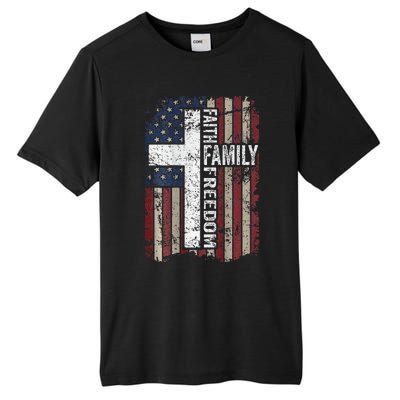 Faith Family Freedom Christian Vintage Usa Flag Tall Fusion ChromaSoft Performance T-Shirt