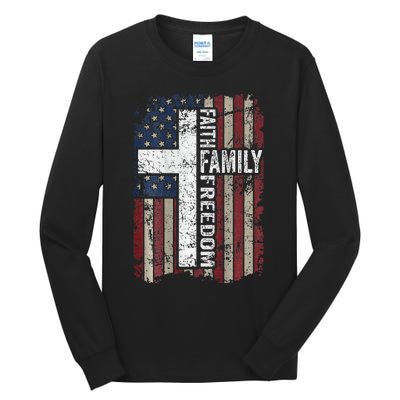 Faith Family Freedom Christian Vintage Usa Flag Tall Long Sleeve T-Shirt