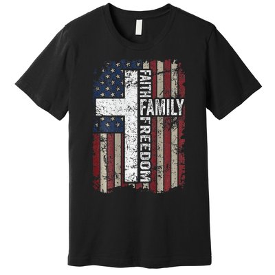 Faith Family Freedom Christian Vintage Usa Flag Premium T-Shirt