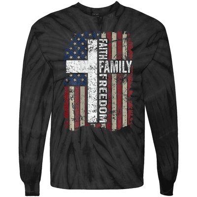 Faith Family Freedom Christian Vintage Usa Flag Tie-Dye Long Sleeve Shirt