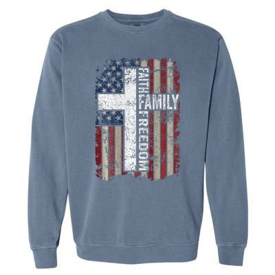 Faith Family Freedom Christian Vintage Usa Flag Garment-Dyed Sweatshirt