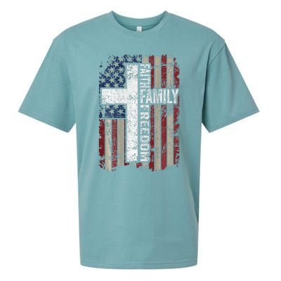 Faith Family Freedom Christian Vintage Usa Flag Sueded Cloud Jersey T-Shirt