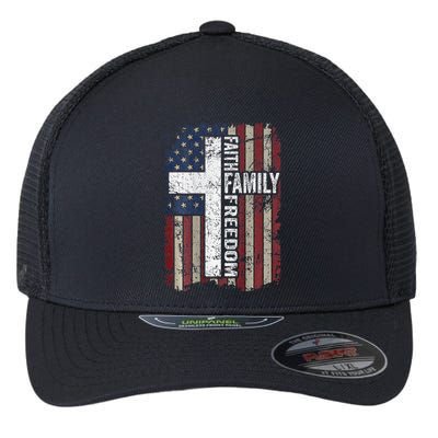 Faith Family Freedom Christian Vintage Usa Flag Flexfit Unipanel Trucker Cap