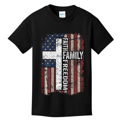 Faith Family Freedom Christian Vintage Usa Flag Kids T-Shirt