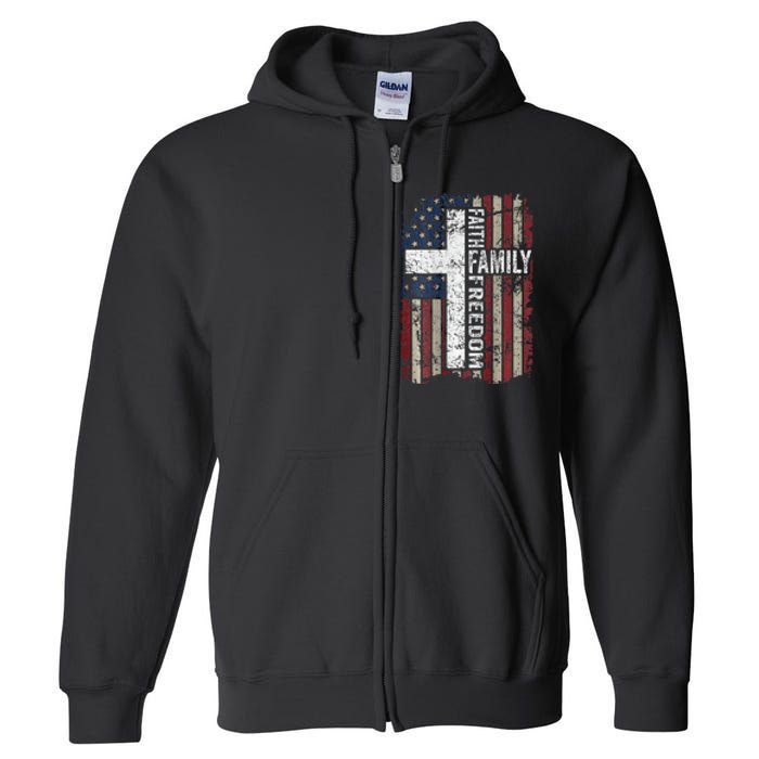 Faith Family Freedom Christian Vintage Usa Flag Full Zip Hoodie