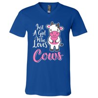 Funny Farming Farm Just A Girl Who Loves Cows Gift V-Neck T-Shirt