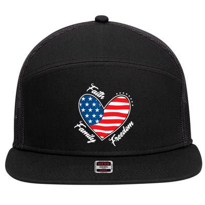 Faith Family Freedom 4th Of July Patriotic 7 Panel Mesh Trucker Snapback Hat