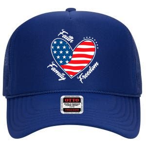 Faith Family Freedom 4th Of July Patriotic High Crown Mesh Back Trucker Hat