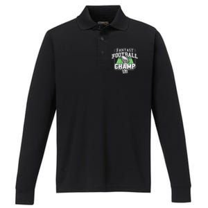 Funny Fantasy Football Champ Tee Fantasy Football Winner Great Gift Performance Long Sleeve Polo