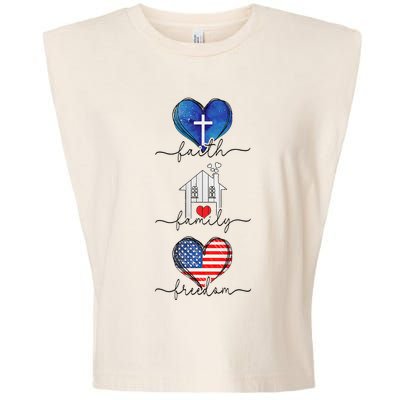 Faith Family Freedom Hearts  4th of July Patriotic Flag  Garment-Dyed Women's Muscle Tee