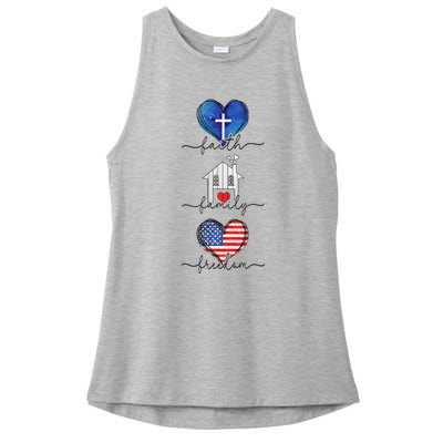 Faith Family Freedom Hearts  4th of July Patriotic Flag  Ladies PosiCharge Tri-Blend Wicking Tank