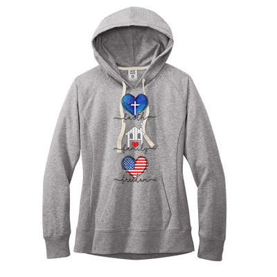 Faith Family Freedom Hearts  4th of July Patriotic Flag  Women's Fleece Hoodie