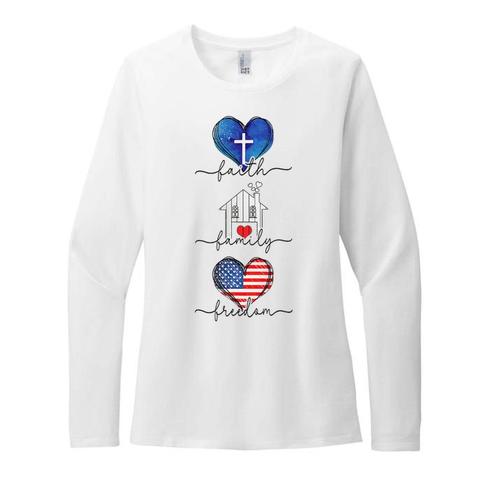 Faith Family Freedom Hearts  4th of July Patriotic Flag  Womens CVC Long Sleeve Shirt