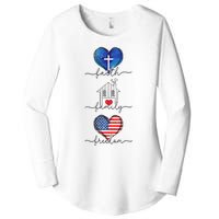 Faith Family Freedom Hearts  4th of July Patriotic Flag  Women's Perfect Tri Tunic Long Sleeve Shirt