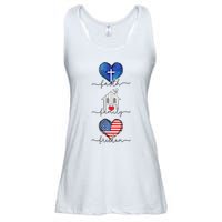 Faith Family Freedom Hearts  4th of July Patriotic Flag  Ladies Essential Flowy Tank