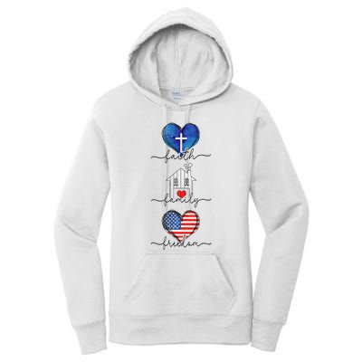 Faith Family Freedom Hearts  4th of July Patriotic Flag  Women's Pullover Hoodie