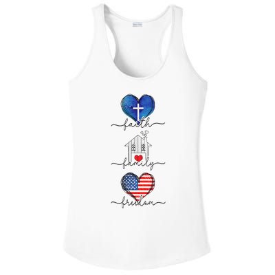 Faith Family Freedom Hearts  4th of July Patriotic Flag  Ladies PosiCharge Competitor Racerback Tank