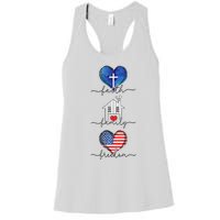 Faith Family Freedom Hearts  4th of July Patriotic Flag  Women's Racerback Tank