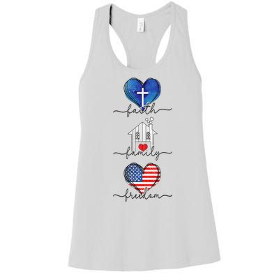 Faith Family Freedom Hearts  4th of July Patriotic Flag  Women's Racerback Tank