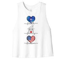 Faith Family Freedom Hearts  4th of July Patriotic Flag  Women's Racerback Cropped Tank