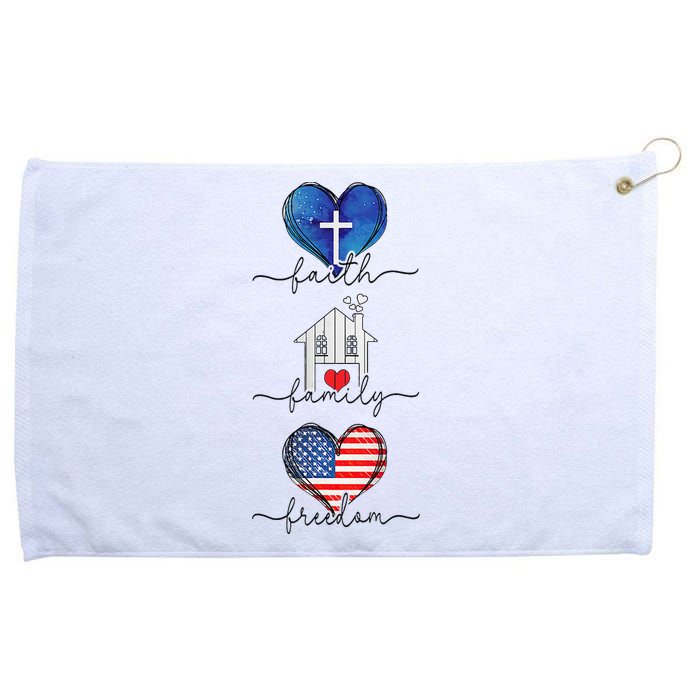 Faith Family Freedom Hearts  4th of July Patriotic Flag  Grommeted Golf Towel