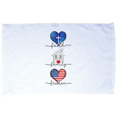 Faith Family Freedom Hearts  4th of July Patriotic Flag  Microfiber Hand Towel