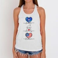 Faith Family Freedom Hearts  4th of July Patriotic Flag  Women's Knotted Racerback Tank