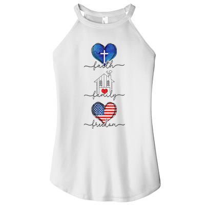 Faith Family Freedom Hearts  4th of July Patriotic Flag  Women's Perfect Tri Rocker Tank