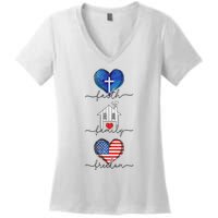 Faith Family Freedom Hearts  4th of July Patriotic Flag  Women's V-Neck T-Shirt