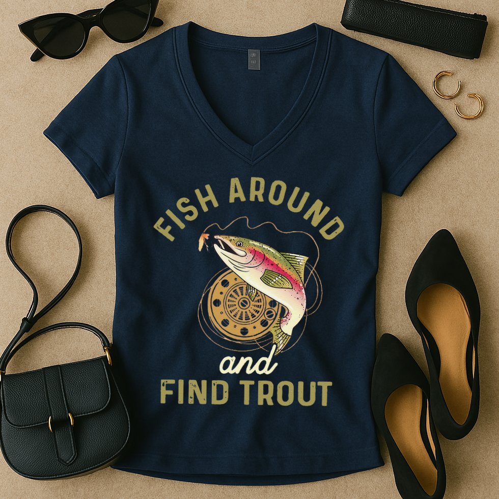 Funny Fishing Fish Around And Find Trout Women's V-Neck T-Shirt