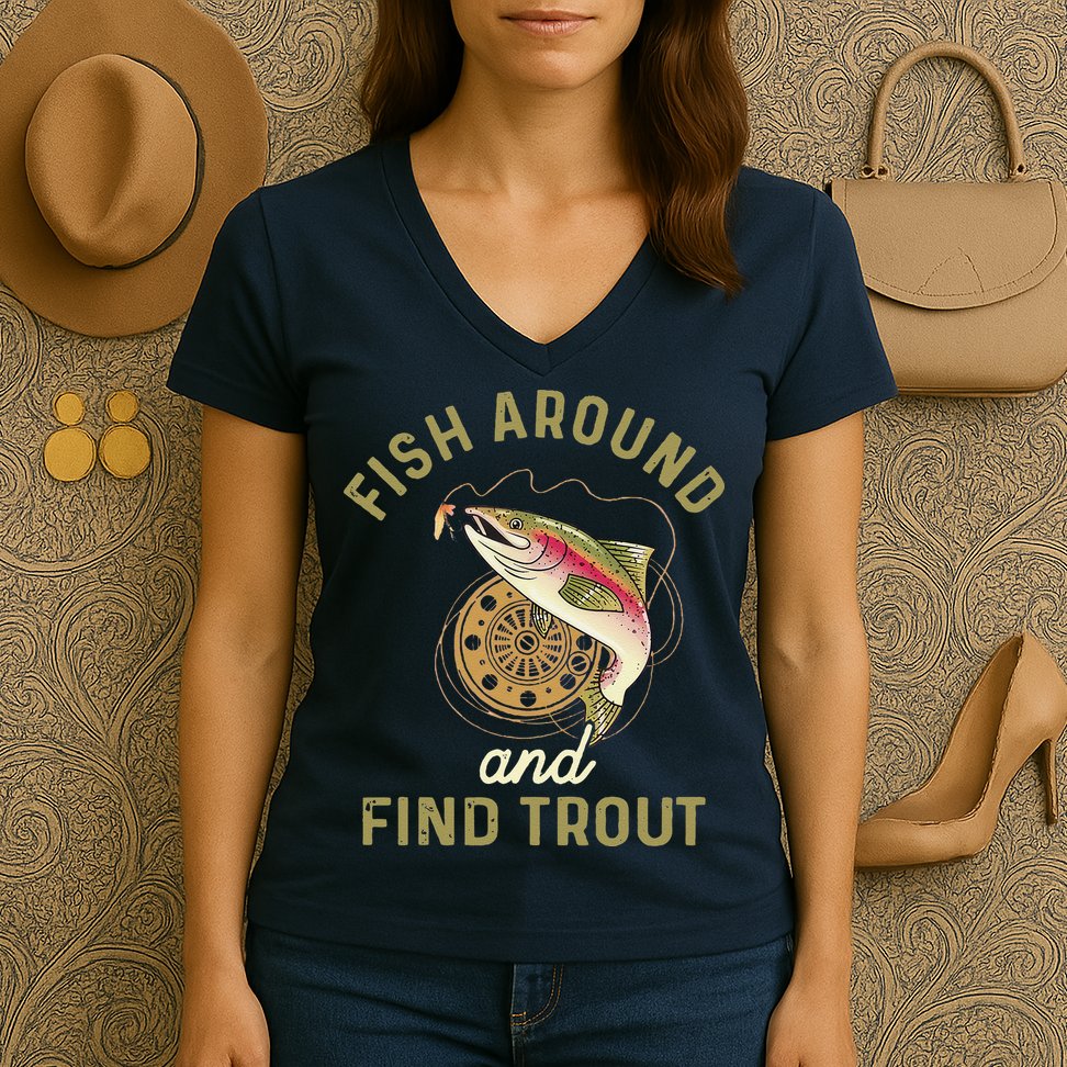 Funny Fishing Fish Around And Find Trout Women's V-Neck T-Shirt