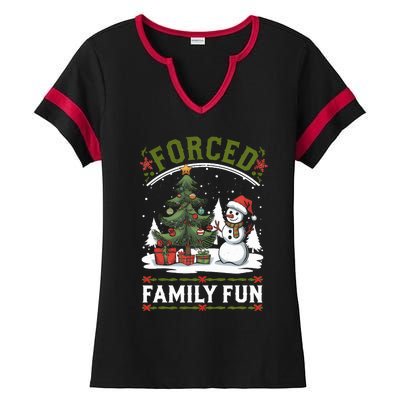 Forced Family Fun Sarcastic Christmas Funny Ladies Halftime Notch Neck Tee