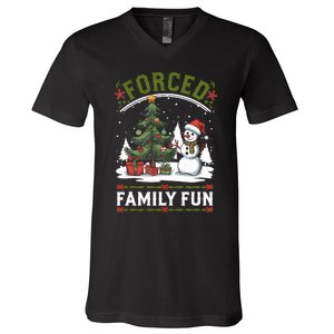 Forced Family Fun Sarcastic Christmas Funny V-Neck T-Shirt