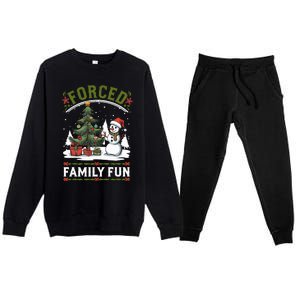 Forced Family Fun Sarcastic Christmas Funny Premium Crewneck Sweatsuit Set