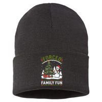 Forced Family Fun Sarcastic Christmas Funny Sustainable Knit Beanie