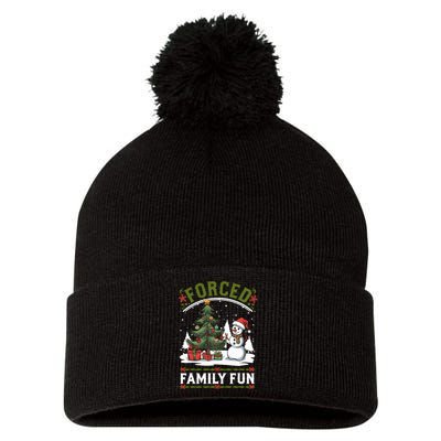 Forced Family Fun Sarcastic Christmas Funny Pom Pom 12in Knit Beanie