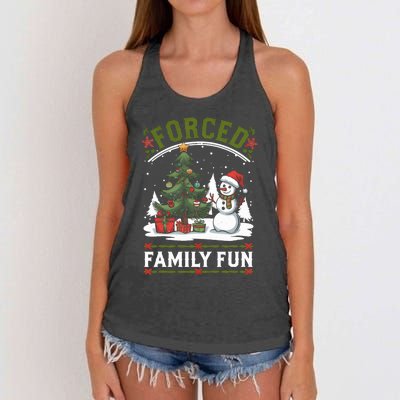 Forced Family Fun Sarcastic Christmas Funny Women's Knotted Racerback Tank