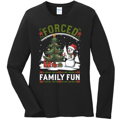 Forced Family Fun Sarcastic Christmas Funny Ladies Long Sleeve Shirt