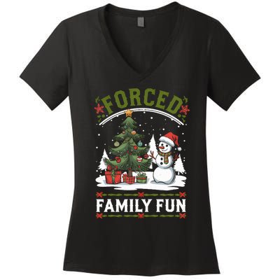 Forced Family Fun Sarcastic Christmas Funny Women's V-Neck T-Shirt