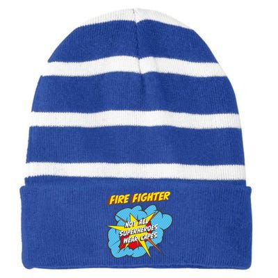 Fire Fighter Funny Superhero Job Gift Striped Beanie with Solid Band