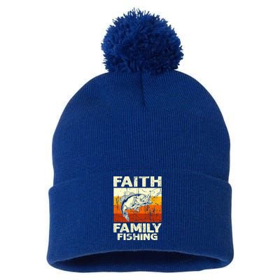 Faith Family Fishing Quotes Vintage Fishing Cool Gift Pom Pom 12in Knit Beanie