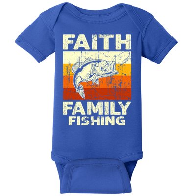 Faith Family Fishing Quotes Vintage Fishing Cool Gift Baby Bodysuit