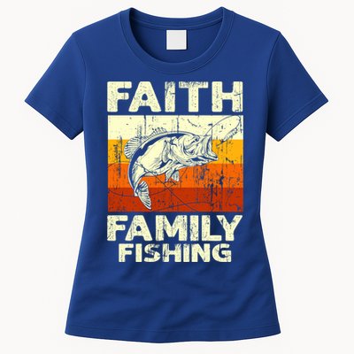 Faith Family Fishing Quotes Vintage Fishing Cool Gift Womens T-Shirt