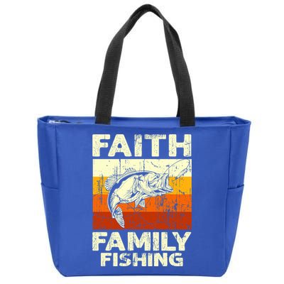 Faith Family Fishing Quotes Vintage Fishing Cool Gift Zip Tote Bag
