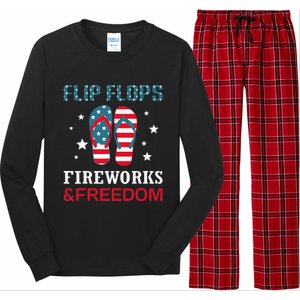 Flip Flops Fireworks And Freedom 4th Of July Long Sleeve Pajama Set