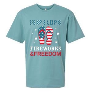 Flip Flops Fireworks And Freedom 4th Of July Sueded Cloud Jersey T-Shirt