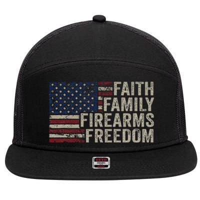 Faith Family Firearms & Freedom American Flag Pro God Guns 7 Panel Mesh Trucker Snapback Hat