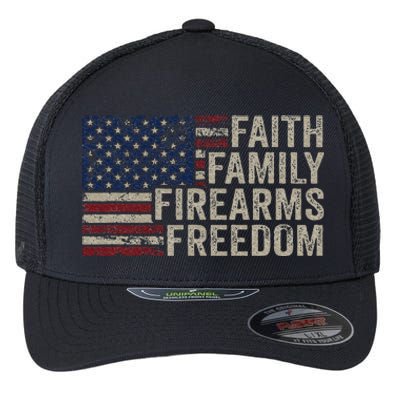 Faith Family Firearms & Freedom American Flag Pro God Guns Flexfit Unipanel Trucker Cap