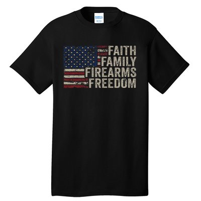 Faith Family Firearms & Freedom American Flag Pro God Guns Tall T-Shirt